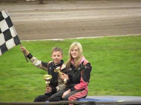Victory lap for race winner Frankie JJ and runner-up Phoebe Victory lap for race winner Frankie JJ and runner-up Phoebe