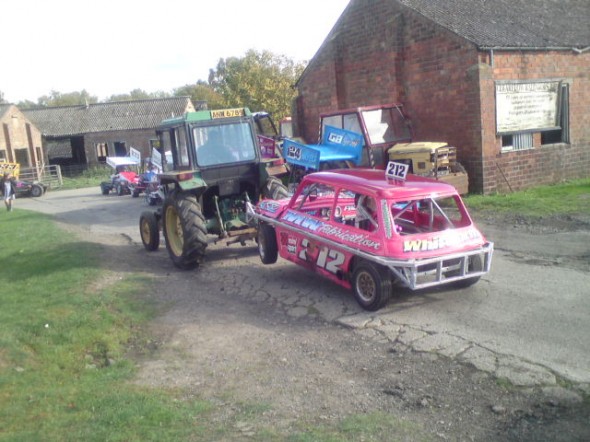 Phoebe towed off by her dad in a borrowed tractor. Phoebe towed off by her dad in a borrowed tractor.