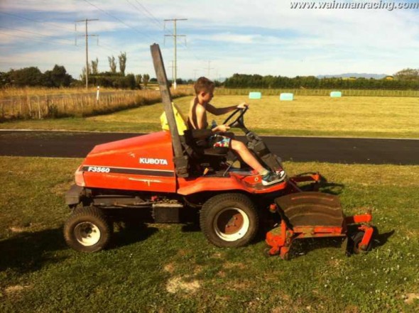 Frankie JJ earning his keep by mowing Scotty's lawn