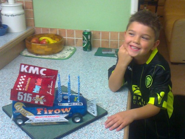 Harry Taylor and his birthday cake, made by his auntie.