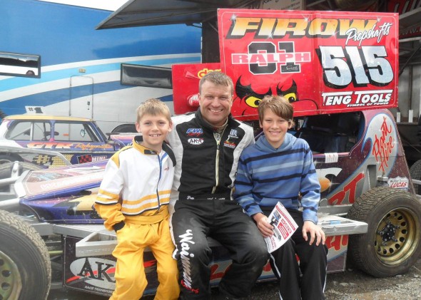 Michael Drawbridge (age 12) and Thomas Drawbridge (age 9), were introduced to stock cars by their dad Brian, who showed them the Gears And Tears series and took them to the races and they became stockcar and Frankie Wainman fans. This pic was taken at the 2013 British Championship at Buxton, and Frankie later signed it for Michael at Stoke a few months later.