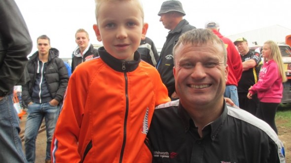Mats de Veij was keen to have a photo with the man who has built his father's stock car. He is a big fan of the Wainmans. The picture was taken during the World Final in King's Lynn 2013.
