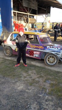 Stevie Bristow checks out JJ's Mini for size.