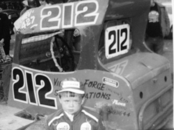 This must be the oldest photo we've been sent. Stu Hesketh with Frank Senior's car, in the pits at White City, around 1980.