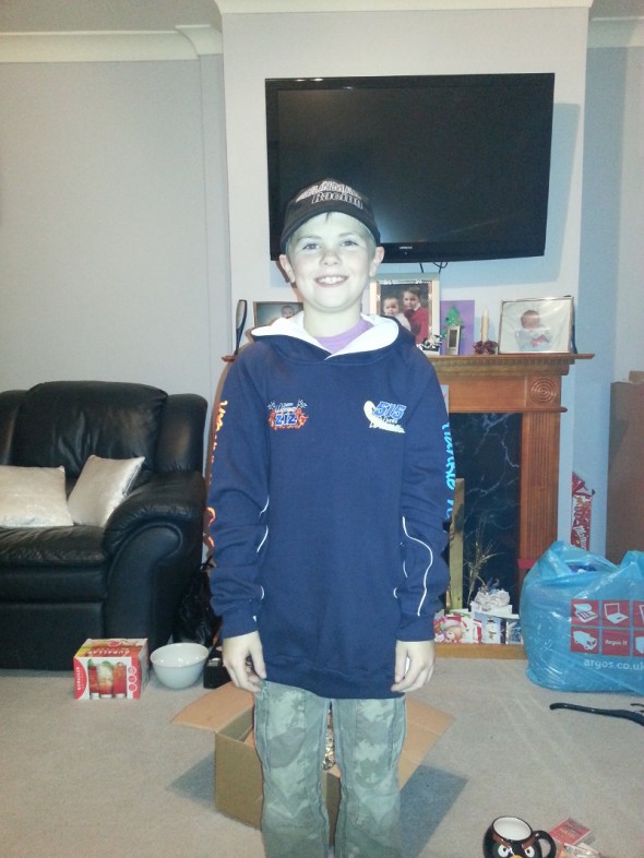 Holly Procter's cousin with his new Wainman hat and hoodie.