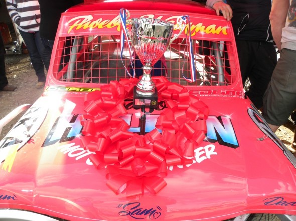 Phoebe's third place trophy on display in the pits