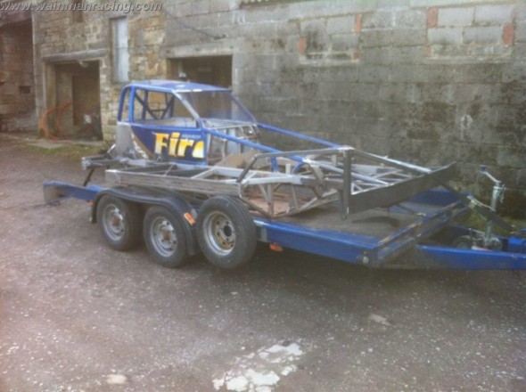 The shale car on it's way to the paint shop last Sunday evening.